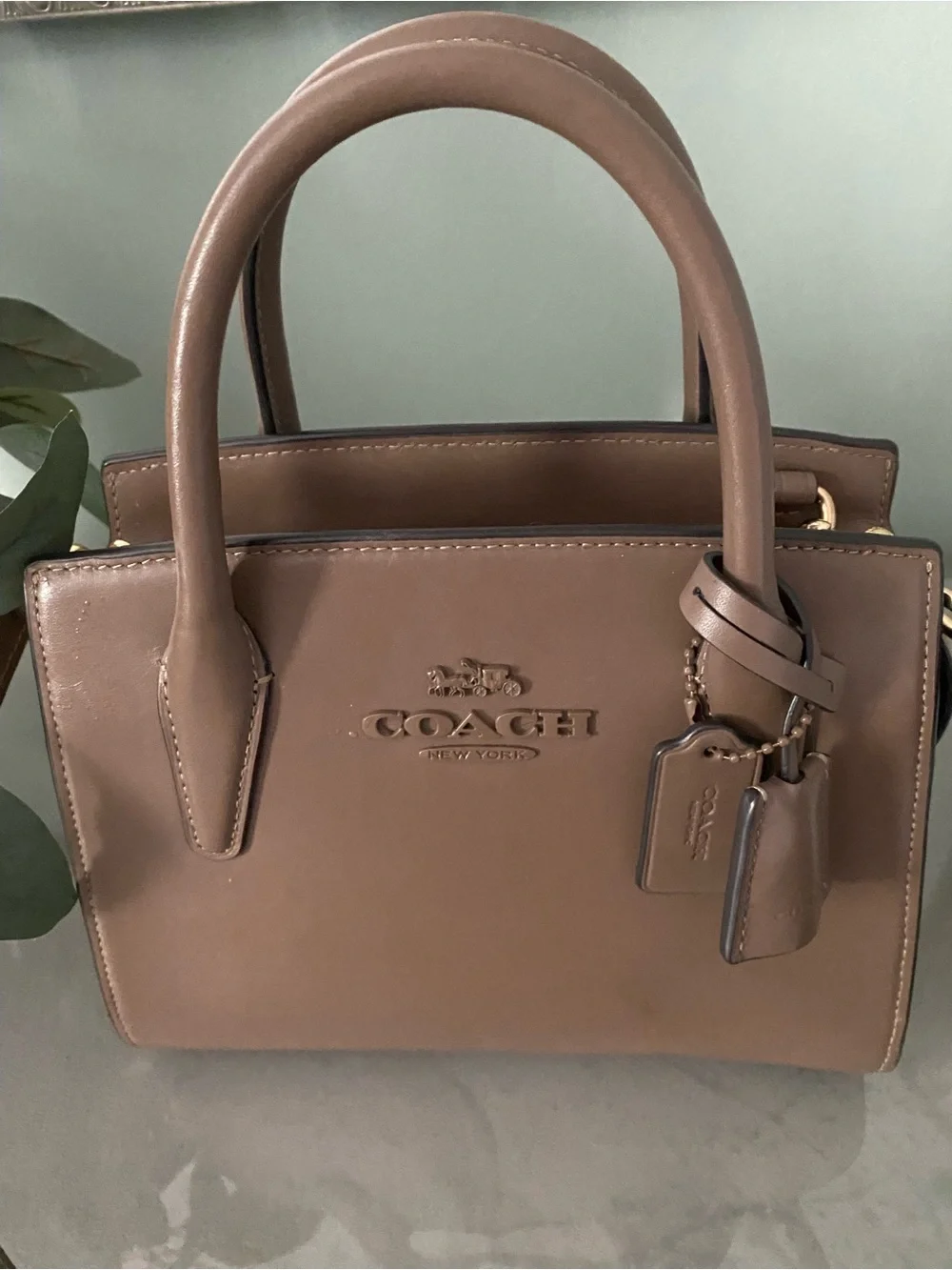 COACH Brown Leather Satchel with Strap and Key Pouch